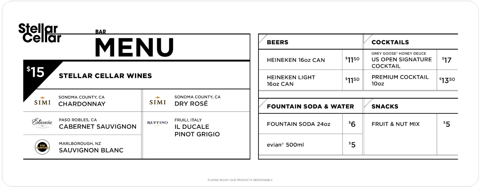 Stellar Cellar Horizontal Drink Menu for Consumers