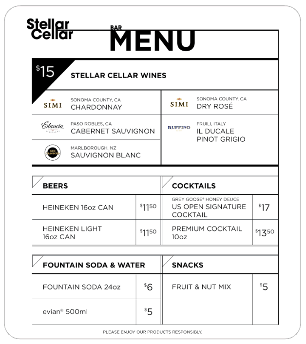 Stellar Cellar Vertical Drink Menu for Consumers