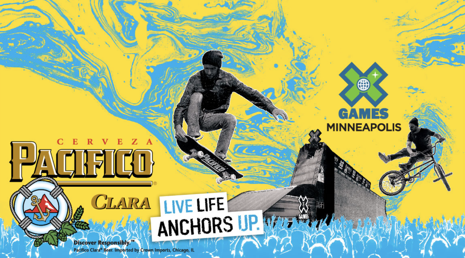 X Games Minneapolis Digital Banner featuring Pacifico Beer with Skateboarder and BMX