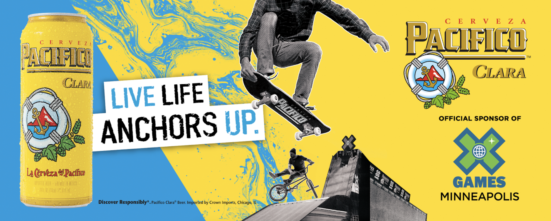 X Games Minneapolis Digital Banner featuring Pacifico Beercan with Skateboarder and BMX