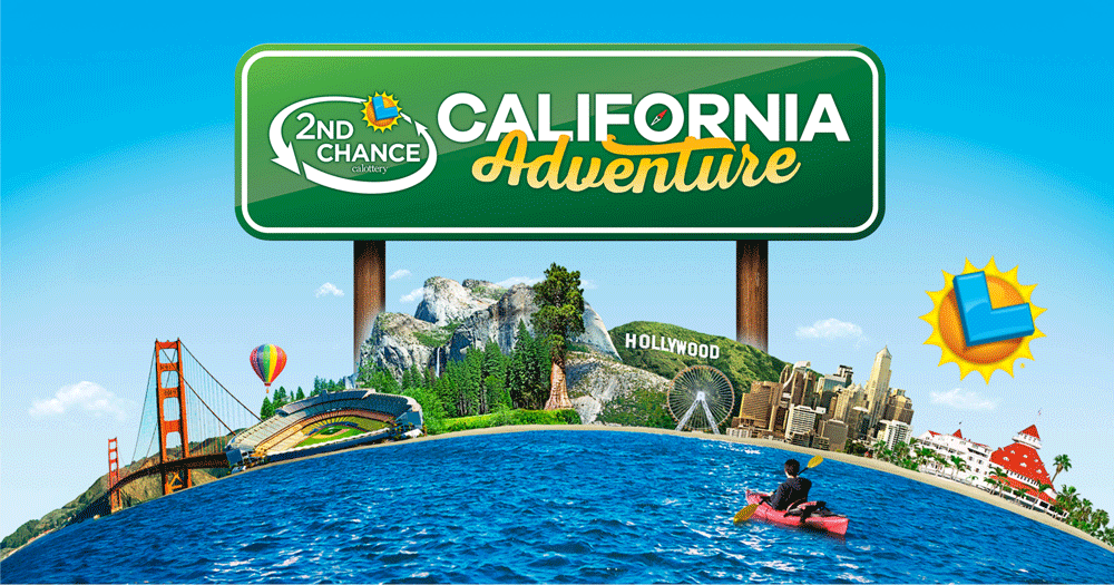 Animated Califorina Lottery Digital Banner with elements of the state showcased on a coast